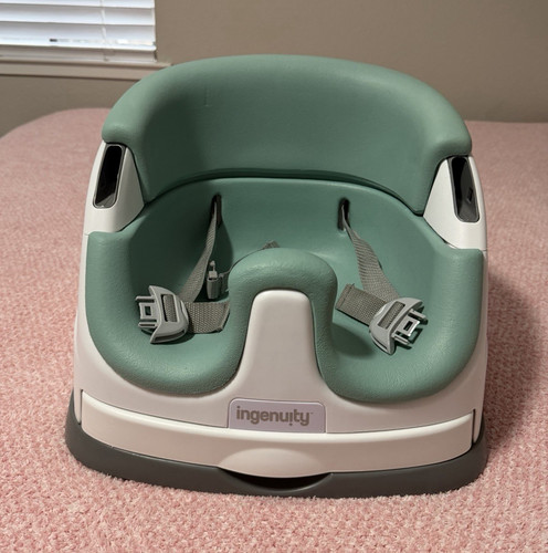 Ingenuity Baby Booster Seat Chair, Green/White/Gray, Safety Harness