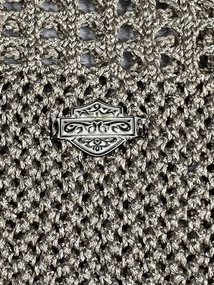 Suéter festoneado tejido abierto topo mediano de ganchillo Harley Davidson para mujer Foto 4 de 4