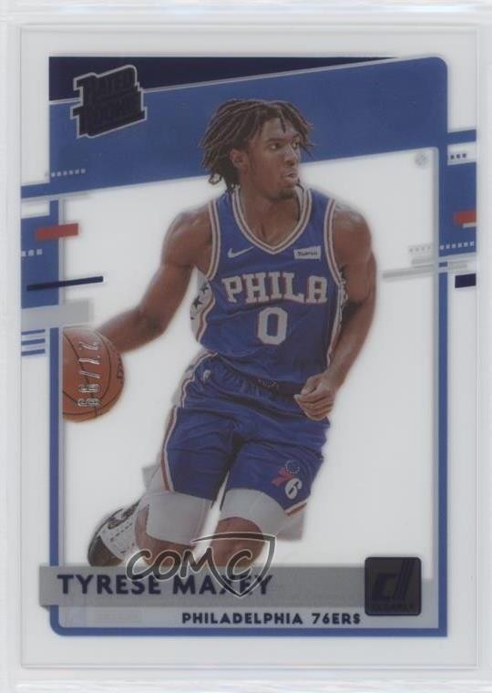 2020-21 Panini Clearly Donruss Rated Blue 27/99 Tyrese Maxey #74 Rookie RC 0g27