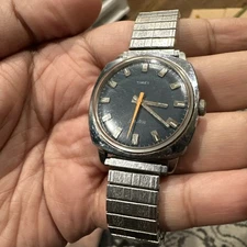 Working Vintage Timex Electric Blue Dial Mens Watch Quartz Orange 34mm Fit 8in