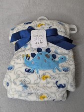 Duck Duck Goose Baby Blanket White Blue Dinosaur Plush One Size New
