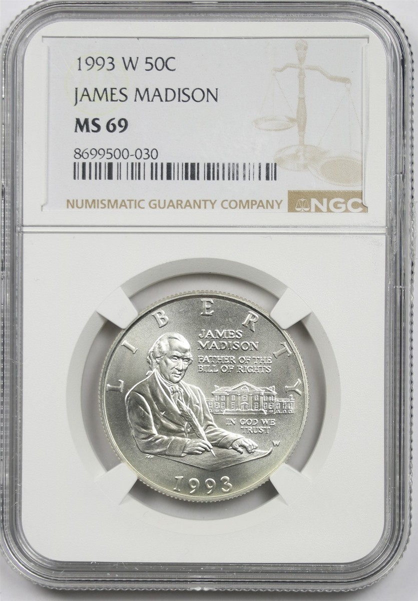 1993-W James Madison Half Dollar 50c NGC MS 69 - 90% Silver Bill