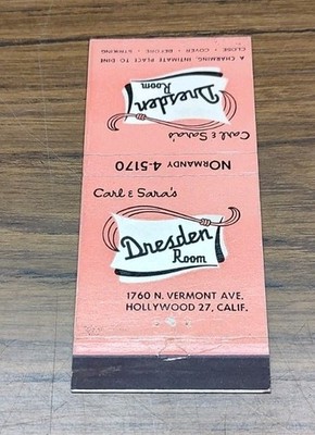 Lion 30 Strike Matchbook Cover Dresden Room Restaurant Hollywood CA California
