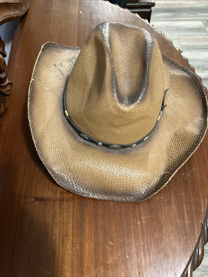 Шляпа передняя Western Express коричневая соломенная с кожаным ремешком кончо с надписью S/M - Изображение 2 из 4