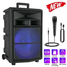 10000W Portable Bluetooth PA Speaker 15'' Subwoofer with Wired Mic & LED Lights