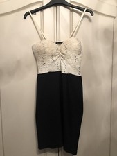 Womens Sheer Lace & Black Bodycon Party Evening Dress, Size XS