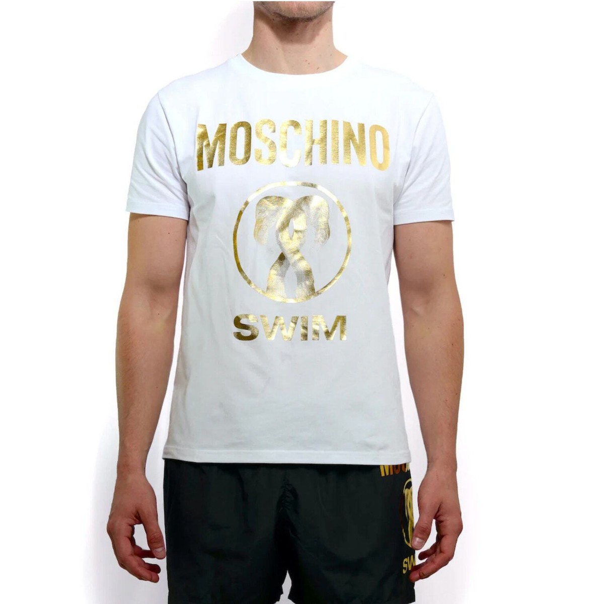 MOSCHINO SWIM Men's Gold Foil Logo T-Shirt in White Sz M | eBay
