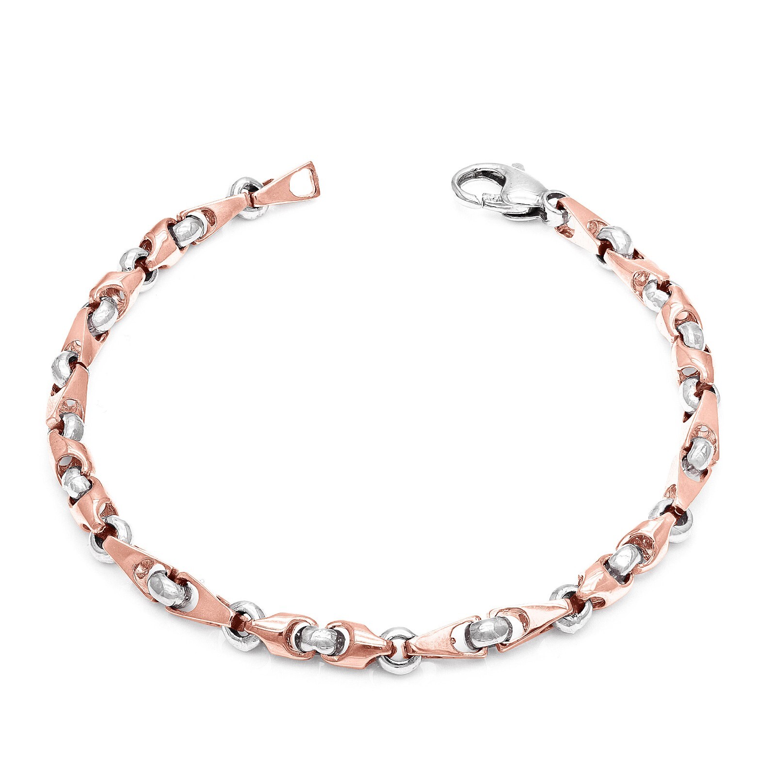 14k White & Rose Gold Handmade Fashion Link Bracelet 7.75" 5mm 17.3