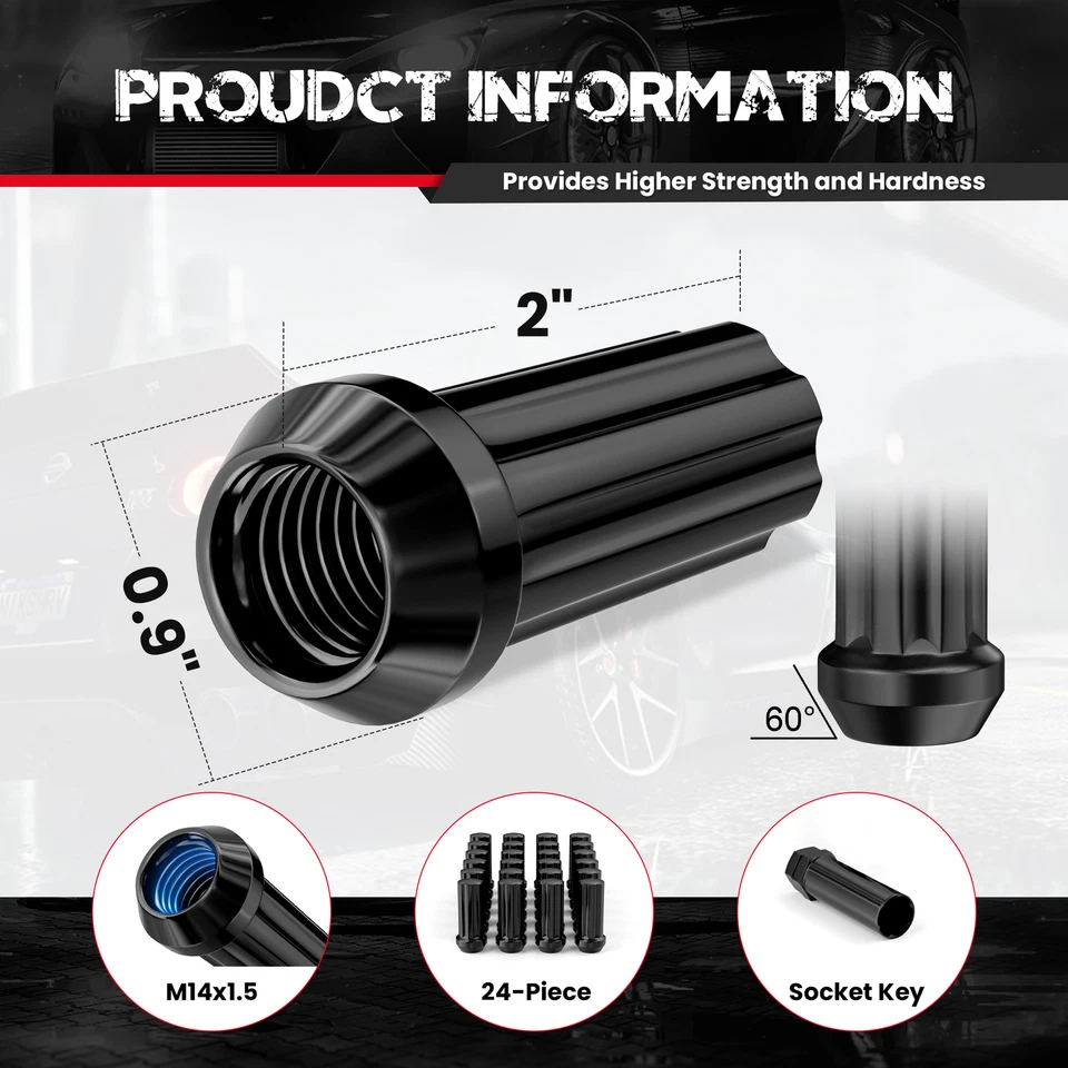 24 PIEZAS + LLAVE 14X1.5 NEGRO 7 TUERCAS ESTRIADAS 2" para CHEVY GMC SILVERADO SIERRA 1500 Foto 2 de 4
