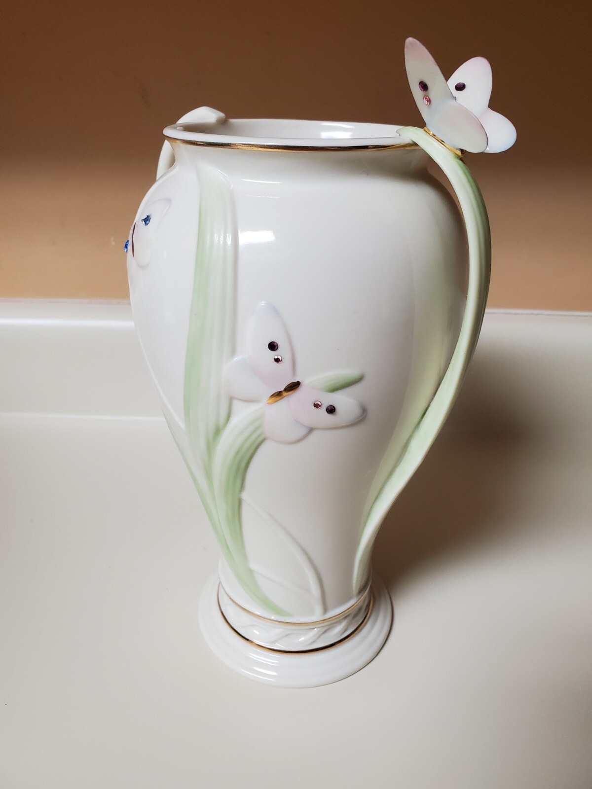 2001 Lenox Jeweled Butterfly Vase HandCrafted w/ Gold Trim & Crystals