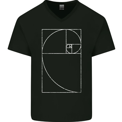 Fibonacci Spiral Gelbgolden Geometrie Mathe Herren V-Neck Baumwolle Maglietta