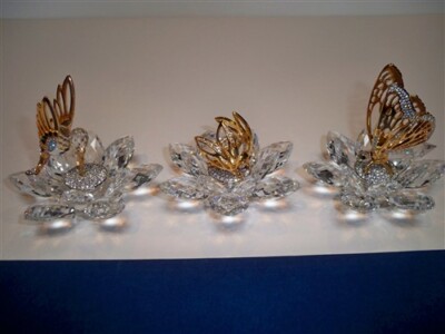 SWAROVSKI CRYSTAL IN FLIGHT SET GOLD HUMMINGBIRD BEE & BUTTERFLY