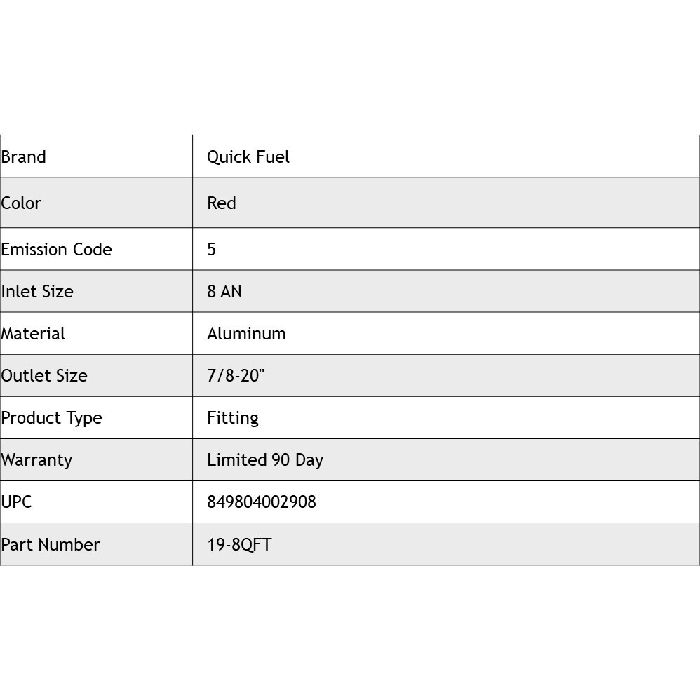 Quick Fuel Red Aluminum QFT 8AN Inlet Extended to 7/820" Outlet 19