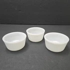 Vintage Lot of 3 Glasbake White Glass Baking Custard Ramekin Cups Textured