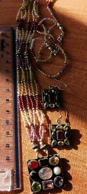 Sterling 925 Silber Halbedelstein Halskette Ohrringe und Armband Set.