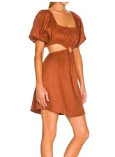 Faithfull the Brand Almero Cutout Mini Dress Plain Spice Size XS Burnt Orange