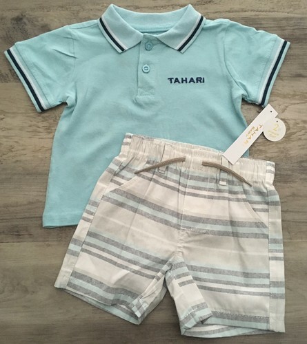NWT Tahari Baby Boy's 12 Month 2 Piece Shorts Outfit Size Blue Striped Summer