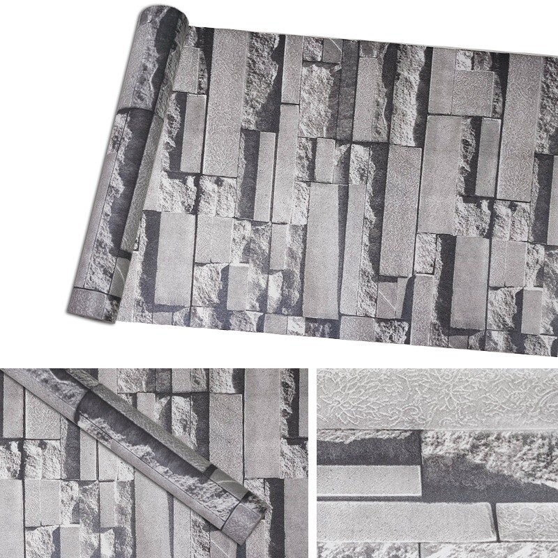 3D Grey BrickEffect Wallpaper Realistic Slate Stone Vintage Textured HomeDecor eBay