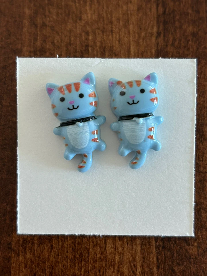 Pendientes Gatito Gato Post Stud - Calico Tabby Blanco Naranja Rosa Azul Gato Foto 4 de 4