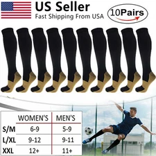10 Pairs Copper Compression Socks 20-30mmHg Graduated Support Mens Womens S-XXL