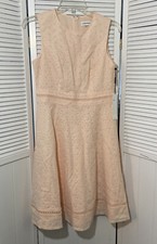 Calvin Klein Womens Dress Sz 4 Peach Sleeveless Fit & Flare Cutout Textured NWT