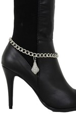 Women Boot Chain Metal Bracelet Western Shoe Bow Tie Drop Charm Jewelry Silver