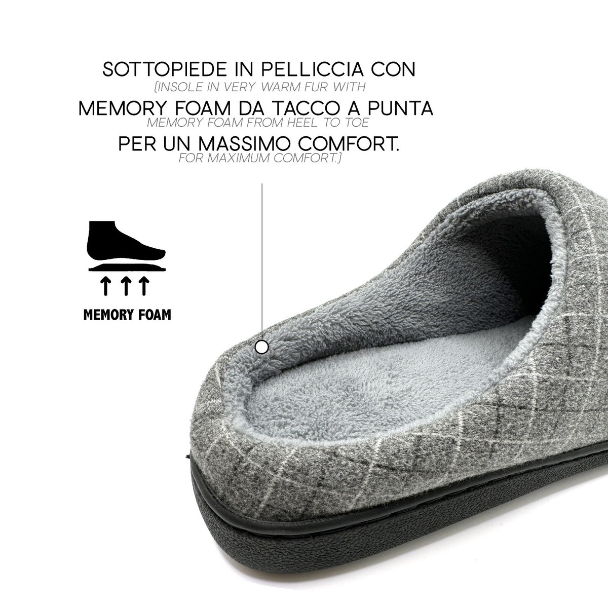 NewDenBer Pantofole da uomo in memory foam, foderate in morbido pile, per interni ed esterni, zoccoli da casa, 3. Grigio (tessuto di lana), 6-7