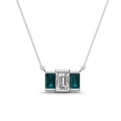 Smaragd Form Diamant & London Blautopas 3 Steine Anhänger 1 1/5ctw 14KGold JP:265698