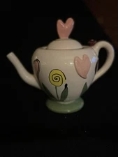 Hasslock Tika Home Etc. Whimsical Hearts and Flowers Ceramic Teapot