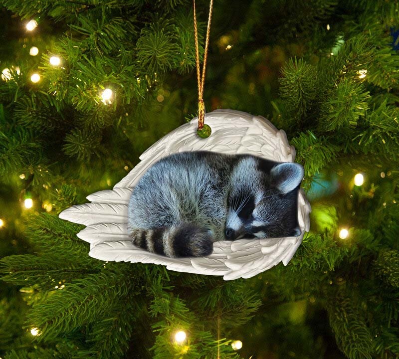 Raccoon Sleeping Angel Car Ornament, Raccoon Angel Wings Christmas ...