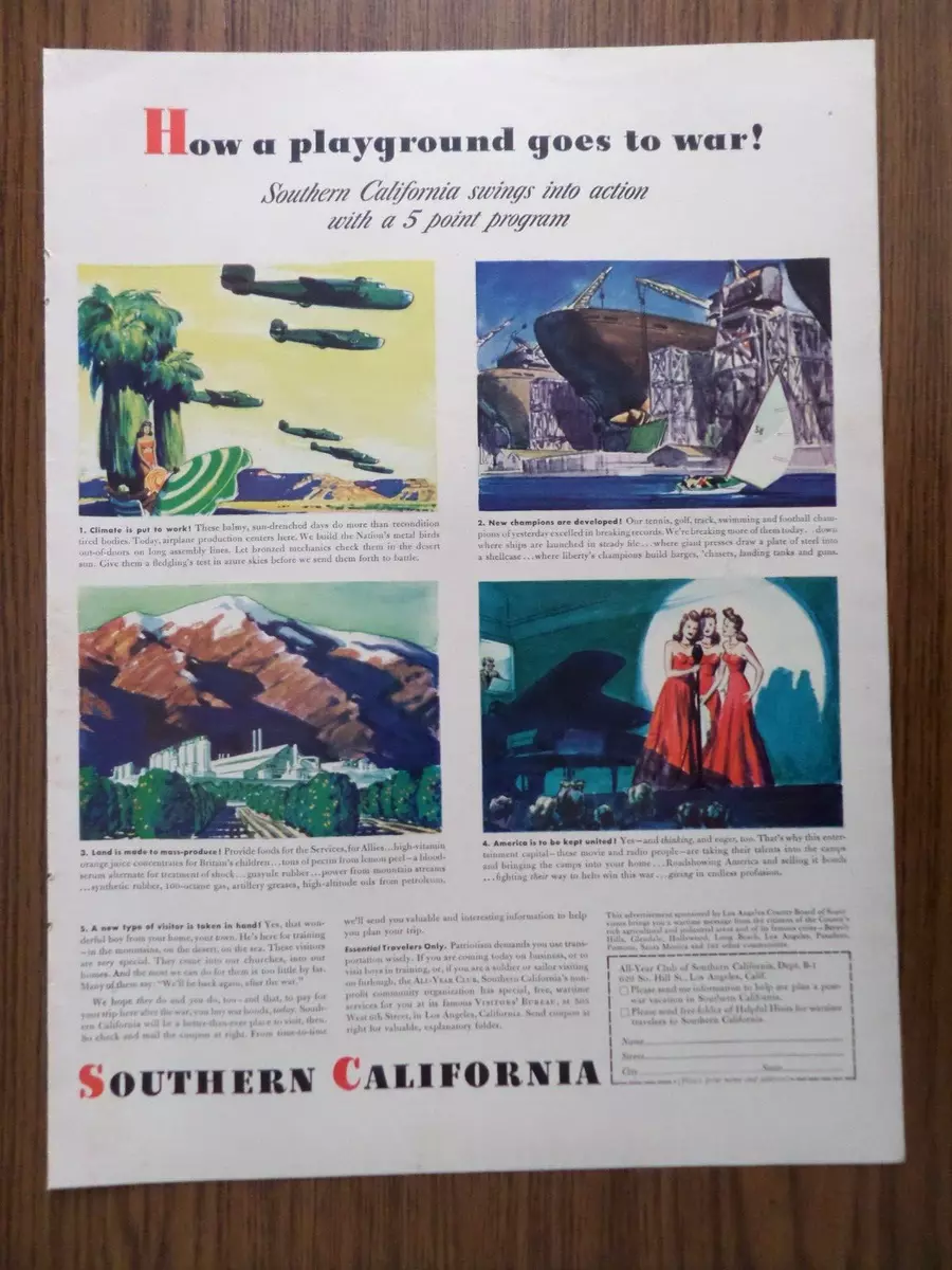 1943 Southern California Ad How a Playground goes to War WW II 2 eBay