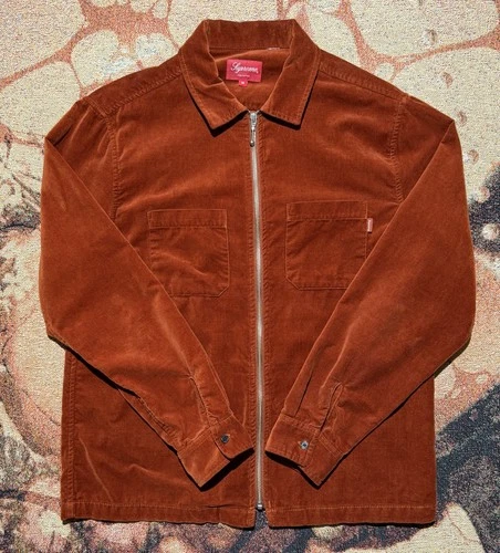 Supreme Velvet Zip Up Shirt SS18 Rust Dark Orange Medium - product listing photo