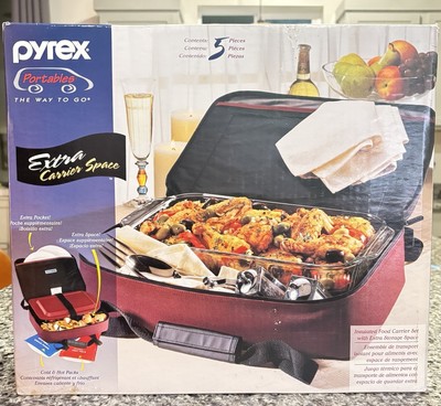 NEW! 5pc 3qt PYREX PORTABLES  The Way To Go  Set *Hot/Cold* Burgundy/Maroon Case