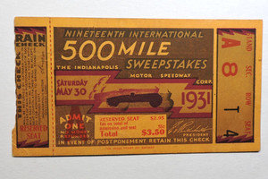 Indy 500 Race Ticket Stub 1931
