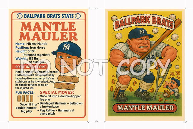 Mickey Mantle as "Mantle Mauler" - BALLPARK BRATS Parody Art Card