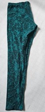 LC Lauren Conrad Teal Black Floral Leggings Small Soft Stretch Full Length 2145