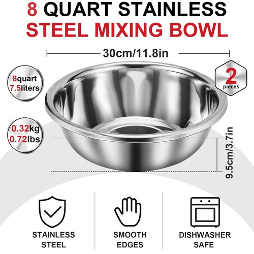 2 Pack Large Mixing Bowl Oversized All Purpose 304 Stainless Steel Polished M... - Picture 2 of 6