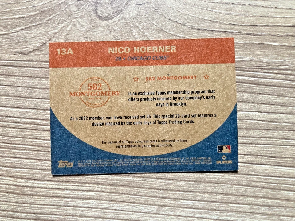 2022 Topps 582 Montgomery Club Set 5 - Nico Hoerner #13A Autographs (AU) - Image 2 of 2