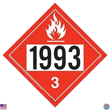 1993 Class 3 Flammable Liquid Placards - 25-Pack, 10.75" Vinyl, DOT Compliant