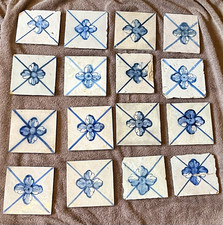 17th C handpainted Azulejo tiles x16 whole + 9 partial. Unique and original.