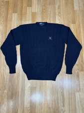 Vintage Polo Ralph Lauren Sweater Mens Large Navy Cable Knit Golf Crest Logo 90s