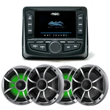 WetSounds WS-MC-2 Marine Radio + 2 PAIRS RECON 6-S RGB LED Speakers XS Grilles