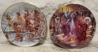 2 Hamilton Legendary Warriors American Indian Plate - Trap & Sitting Bull Vision