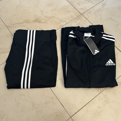 adidas men Black Trefoil 3-Stripes Track Suit Jogging Outfit Pants And Jacket L