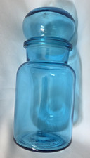 Vintage Belgium Blue Glass Apothecary Jar Bubble Lid 9" MCM