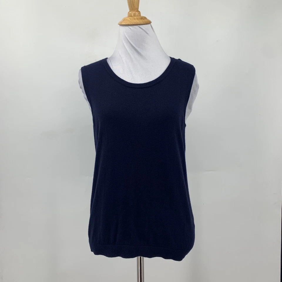 Talbots Tank Top Womes M Medium Navy Blue Cashmere Blend Sleeveless Knitted - Image 2 of 4