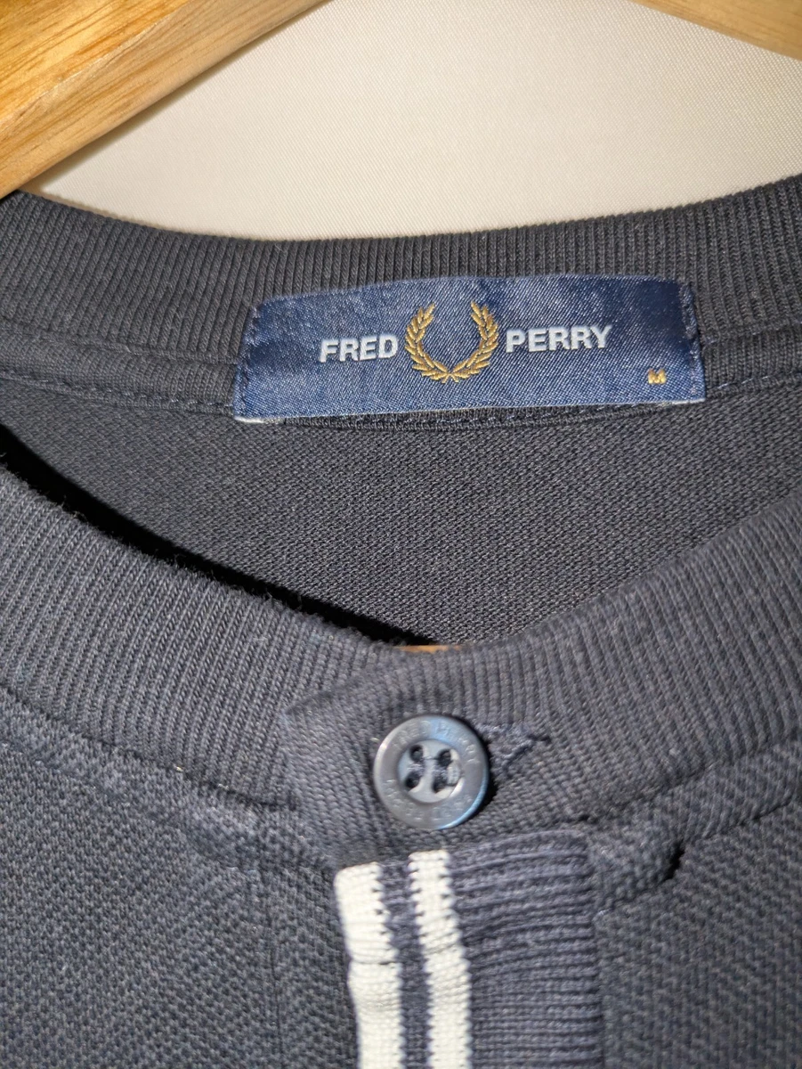 Fred Perry Polo Henley Manga Larga Rayas Negro Algodón Talla M