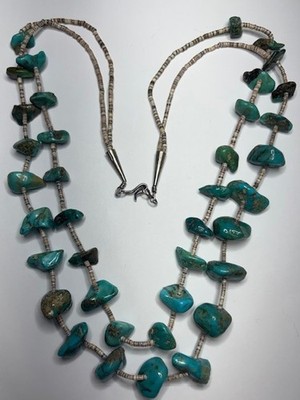 Turquoise and Shell Native American Double strand Necklace