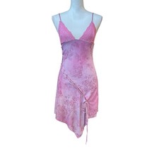White Fox Boutique Pink Lace Up Slip Dress Sz S Floral Satin Y2K Party EUC