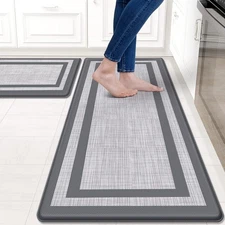 2 PCS Grey Cushioned Anti-Fatigue Kitchen Mat Set Non-Skid Rug for Floor